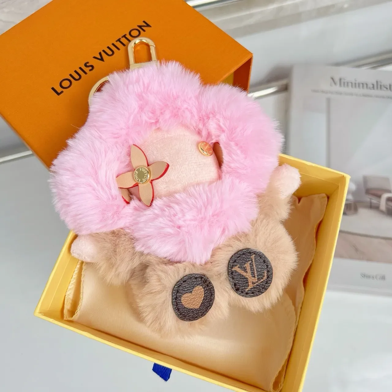 Louis Vuitton Pink Beige Plush Fur Character-Shaped Crossbody Bag 5
