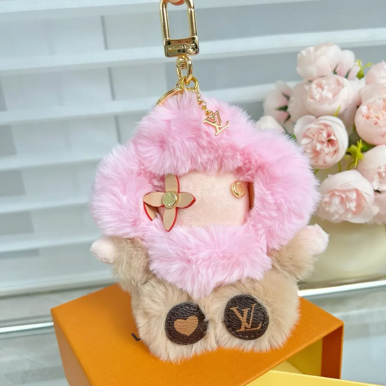 Louis Vuitton Pink Beige Plush Fur Character-Shaped Crossbody Bag 6