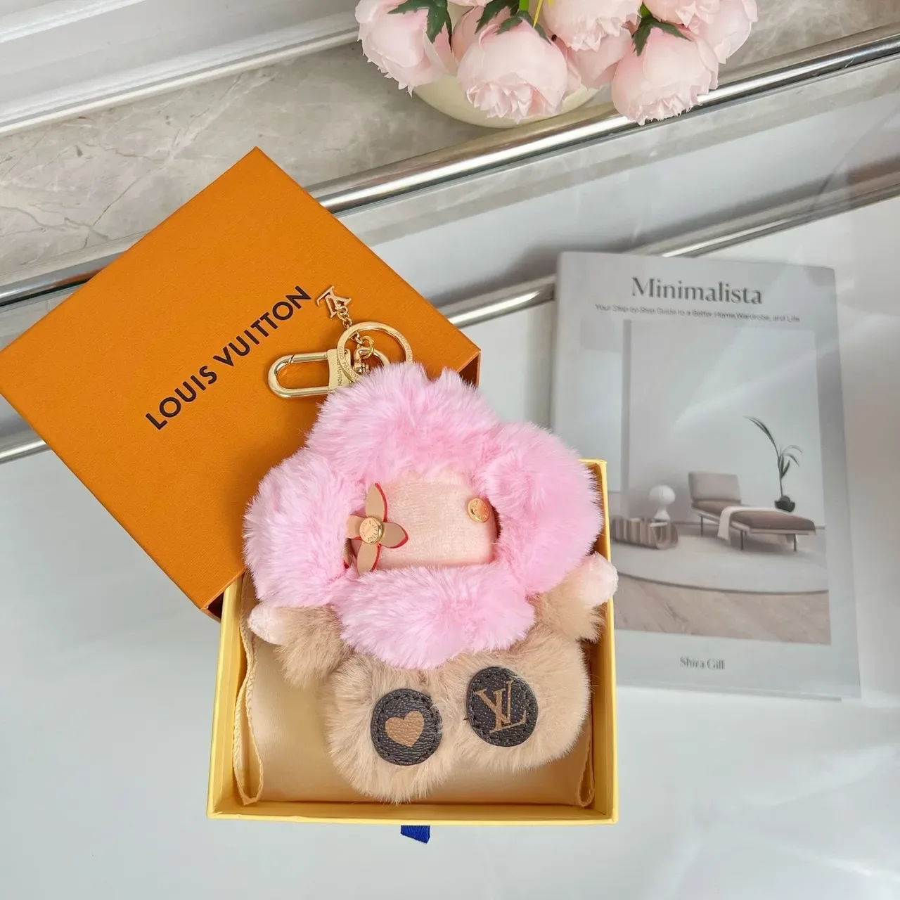 Louis Vuitton Pink Beige Plush Fur Character-Shaped Crossbody Bag 7