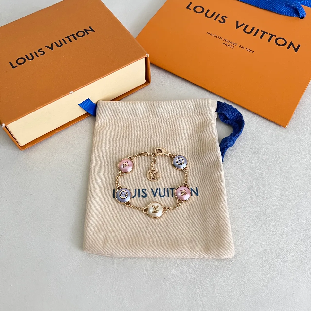 Louis Vuitton Pink Gold Chain Multi-Charm Bracelet 5