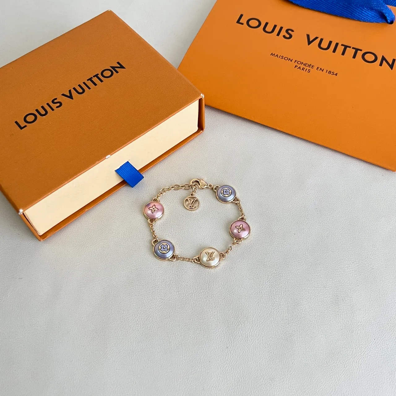Louis Vuitton Pink Gold Chain Multi-Charm Bracelet 6