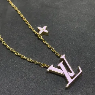 Louis Vuitton Pink Gold Curb Chain Enamel-Filled LV Monogram Pendant Necklace