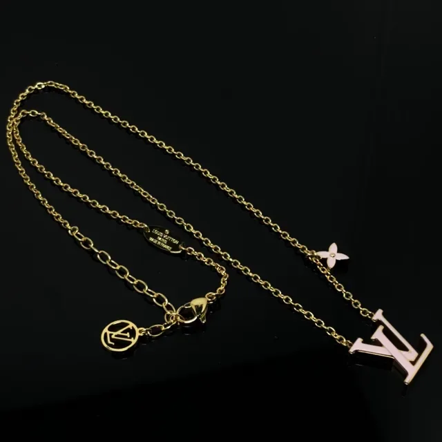 Louis Vuitton Pink Gold Curb Chain Enamel-Filled LV Monogram Pendant Necklace 2