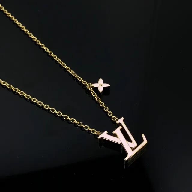 Louis Vuitton Pink Gold Curb Chain Enamel-Filled LV Monogram Pendant Necklace 4