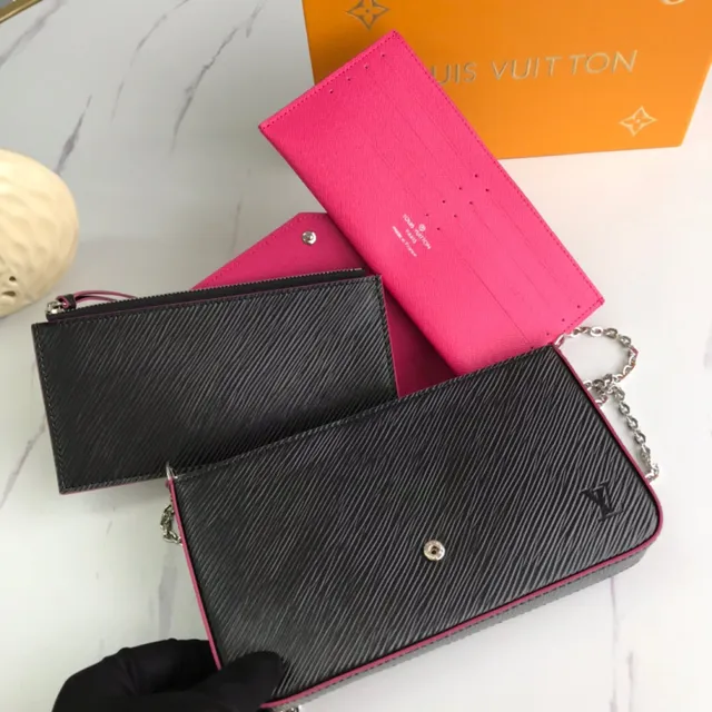 Louis Vuitton Pochette Accessoires Black Pink Structure Flap Epi Texture Cuir Envelope Clutch 5