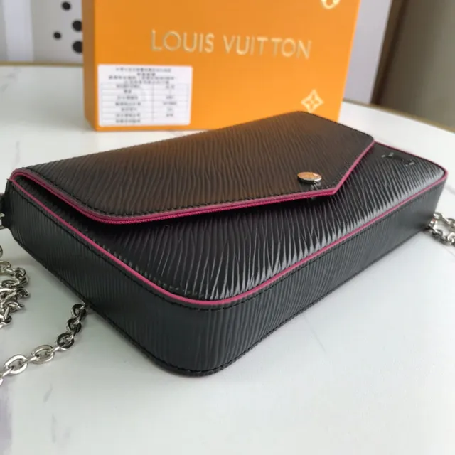 Louis Vuitton Pochette Accessoires Black Pink Structure Flap Epi Texture Cuir Envelope Clutch 6