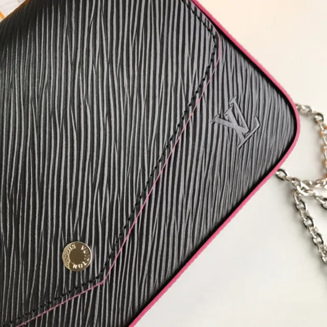 Louis Vuitton Pochette Accessoires Black Pink Structure Flap Epi Texture Cuir Envelope Clutch 7