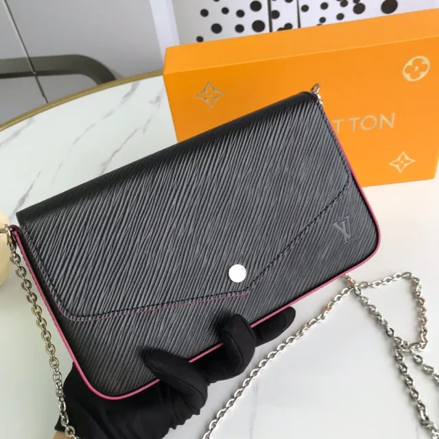 Louis Vuitton Pochette Accessoires Black Pink Structure Flap Epi Texture Cuir Envelope Clutch 8