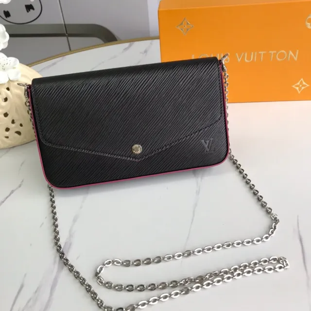 Louis Vuitton Pochette Accessoires Black Pink Structure Flap Epi Texture Cuir Envelope Clutch 10