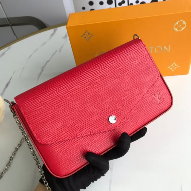 Louis Vuitton Pochette Accessoires Black Pink Structure Flap Epi Texture Cuir Envelope Clutch 17
