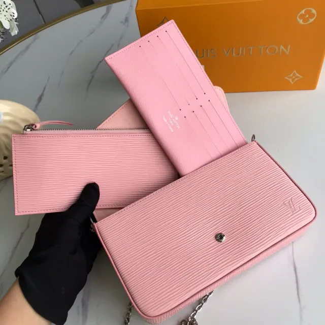 Louis Vuitton Pochette Accessoires Black Pink Structure Flap Epi Texture Cuir Envelope Clutch 23