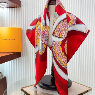 Louis Vuitton Bufanda de Seda Roja con Estampado Floral de Gemas