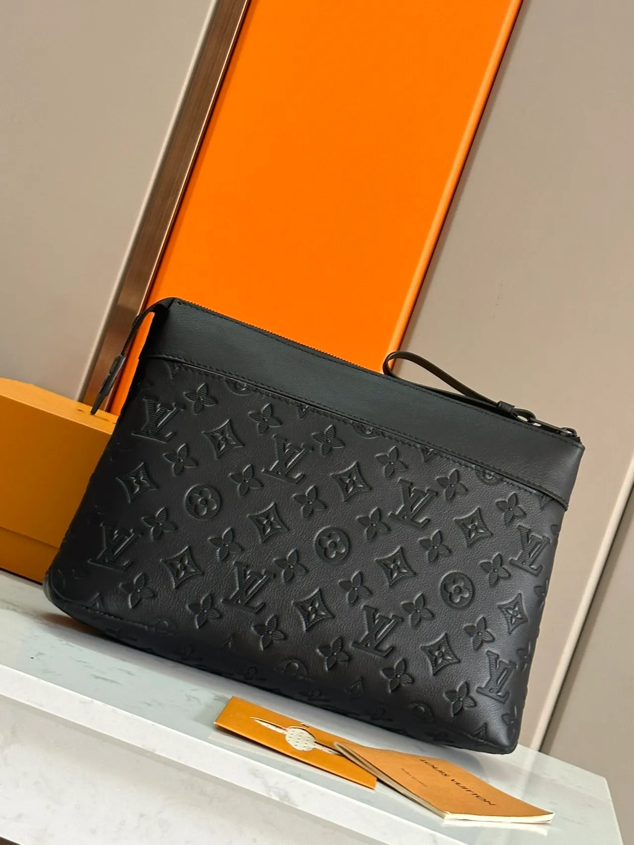 Louis Vuitton Rectangular Silhouette Black Embossed Monogram Leather Wristlet 3