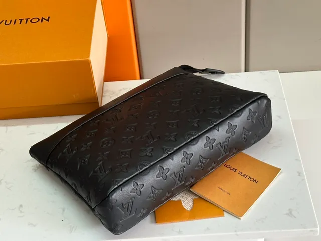 Louis Vuitton Rectangular Silhouette Black Embossed Monogram Leather Wristlet 4
