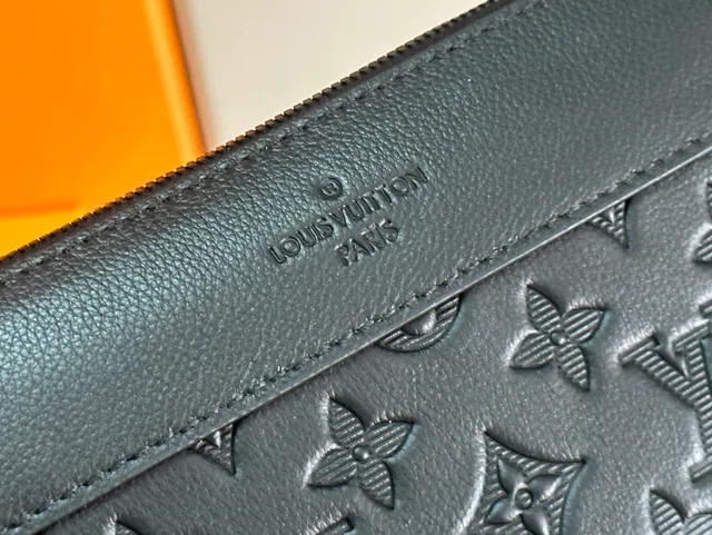 Louis Vuitton Rectangular Silhouette Black Embossed Monogram Leather Wristlet 5