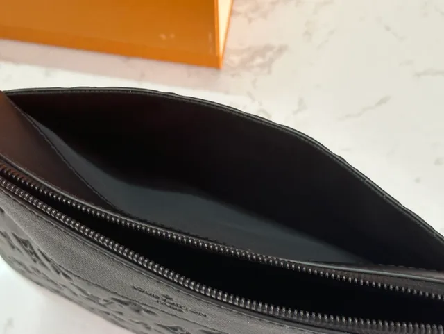 Louis Vuitton Rectangular Silhouette Black Embossed Monogram Leather Wristlet 6