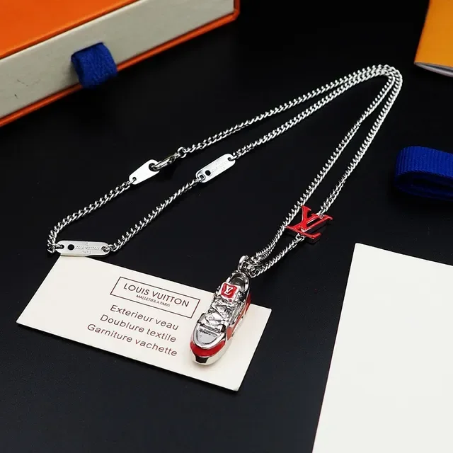 Louis Vuitton Red and Silver LV Monogram Sneaker Pendant Necklace 2