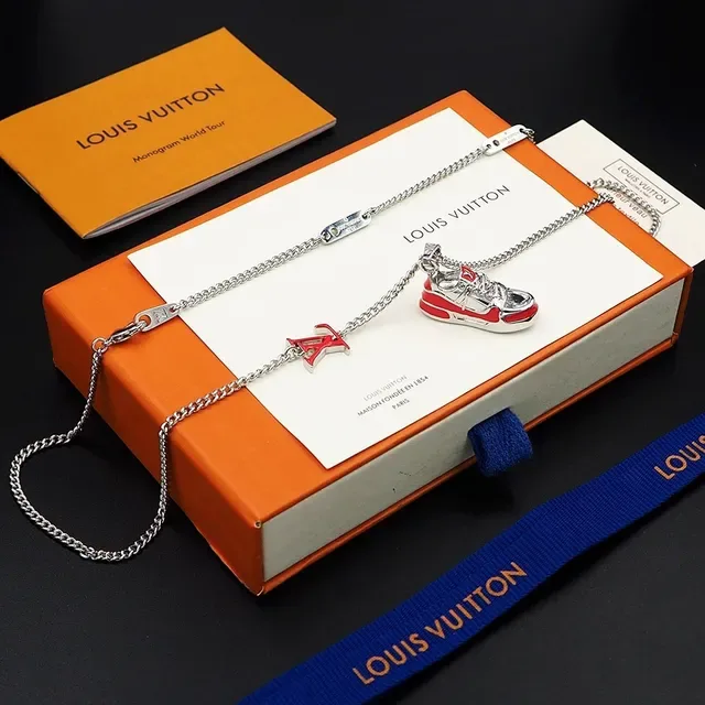 Louis Vuitton Red and Silver LV Monogram Sneaker Pendant Necklace 3