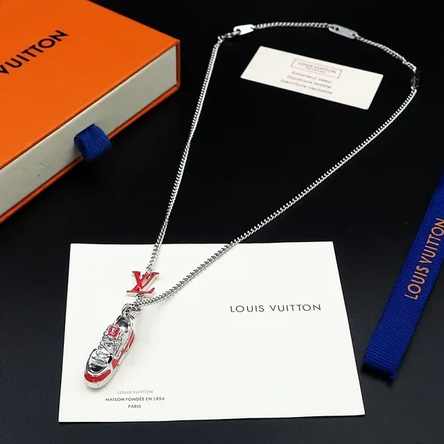 Louis Vuitton Red and Silver LV Monogram Sneaker Pendant Necklace 6