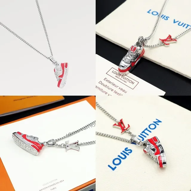 Louis Vuitton Red and Silver LV Monogram Sneaker Pendant Necklace 8