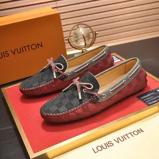 Louis Vuitton 红黑 Damier 格纹 装饰蝴蝶结鞋带 乐福鞋