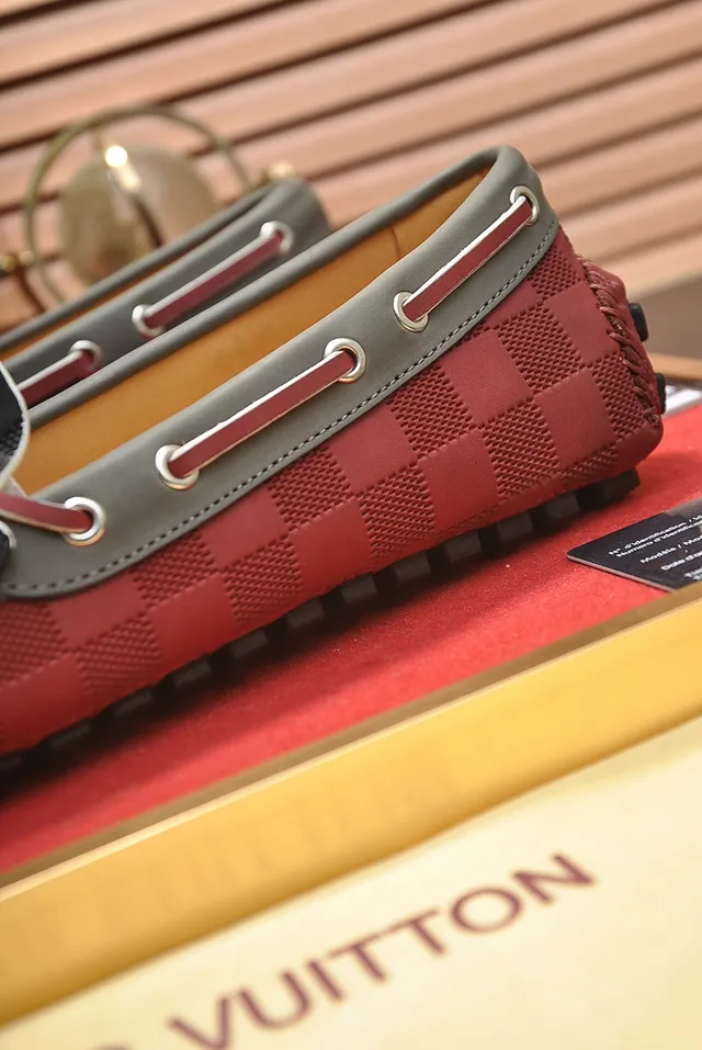 Louis Vuitton Red Black Damier Check Pattern Decorative Bow Laces Loafer 2