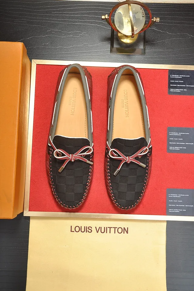 Louis Vuitton Red Black Damier Check Pattern Decorative Bow Laces Loafer 5
