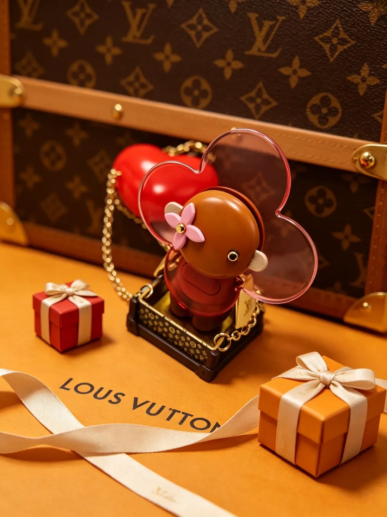 Louis Vuitton Red Pink Glossy Resin Heart Flower Motif Handbag 2