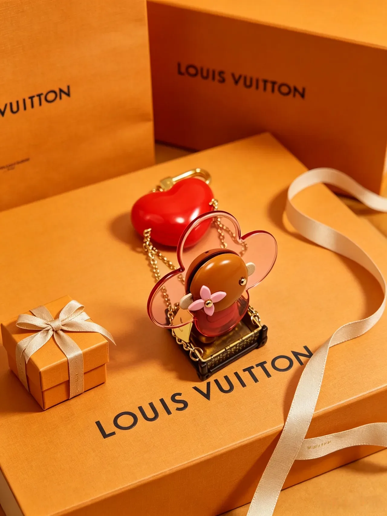 Louis Vuitton Red Pink Glossy Resin Heart Flower Motif Handbag 4