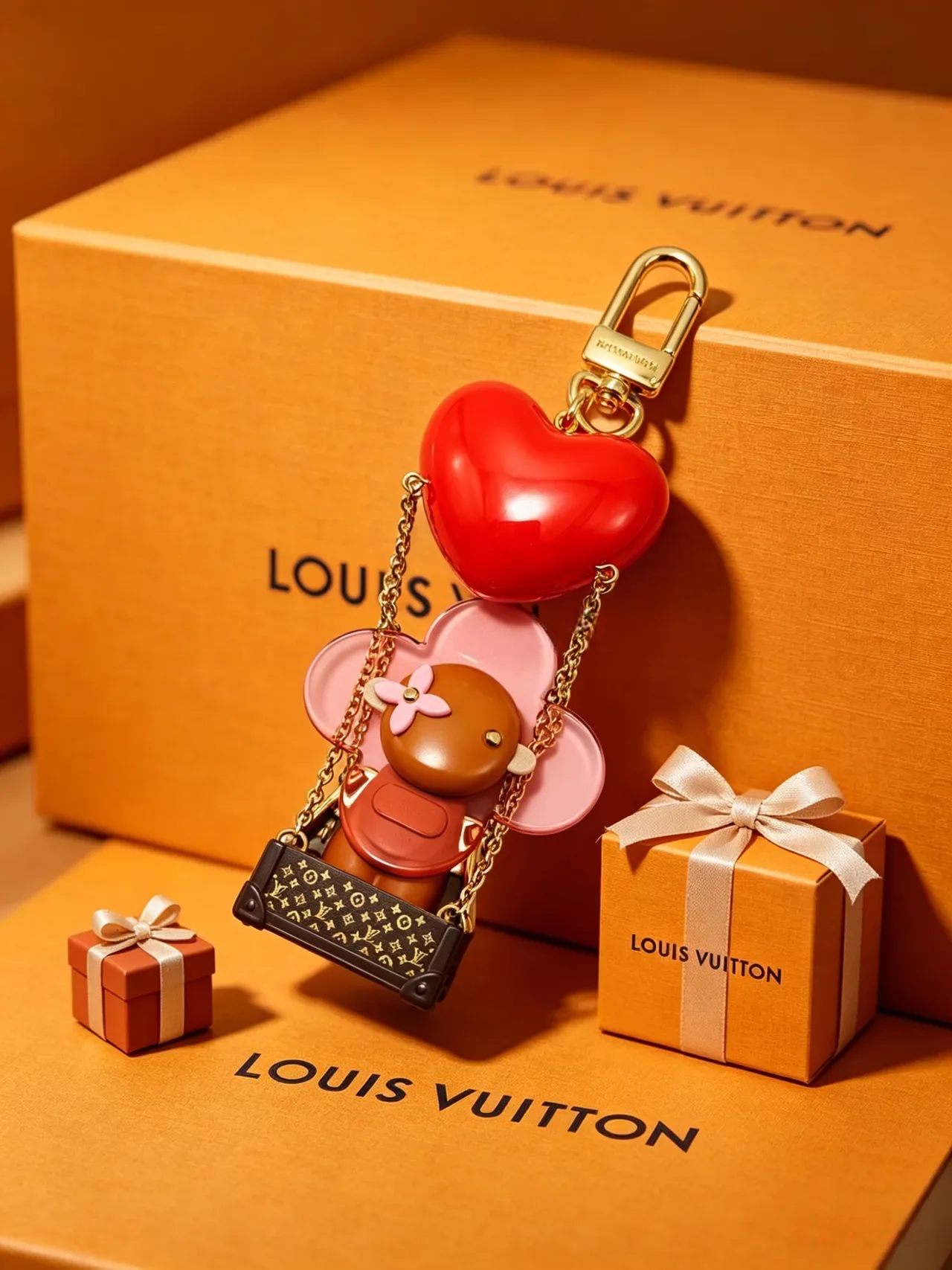 Louis Vuitton Red Pink Glossy Resin Heart Flower Motif Handbag 9