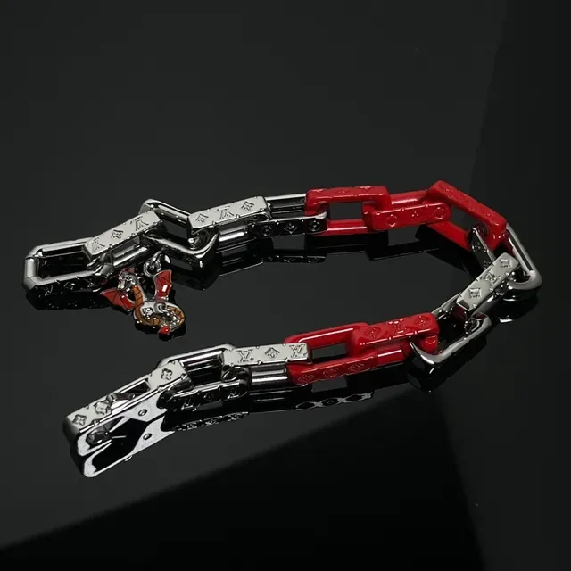 Louis Vuitton Red Silver Metal-and-Resin Chain Monogram-Engraved Hardware Bracelet 2