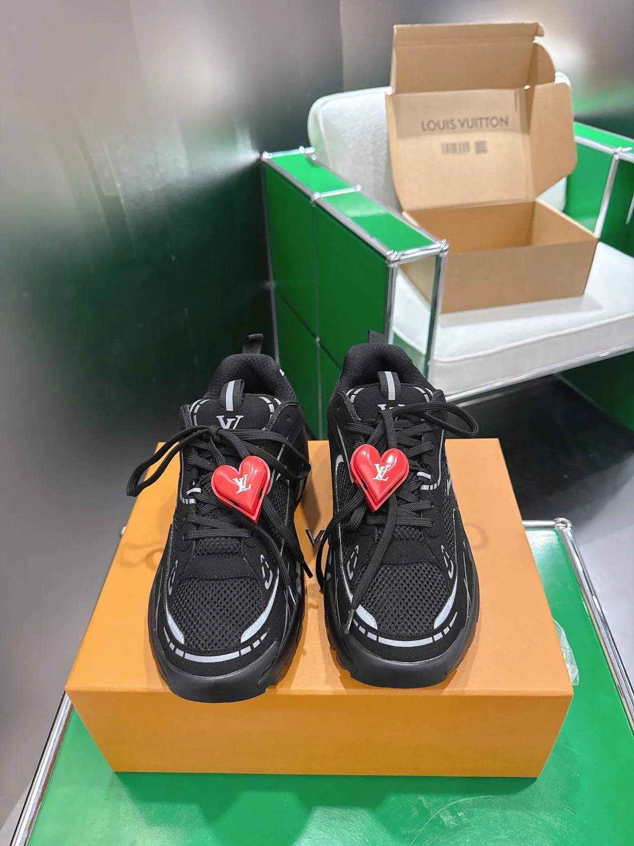 Louis Vuitton Run Away Black Red Mesh Upper Sculpted Sole Chunky Sneakers 2