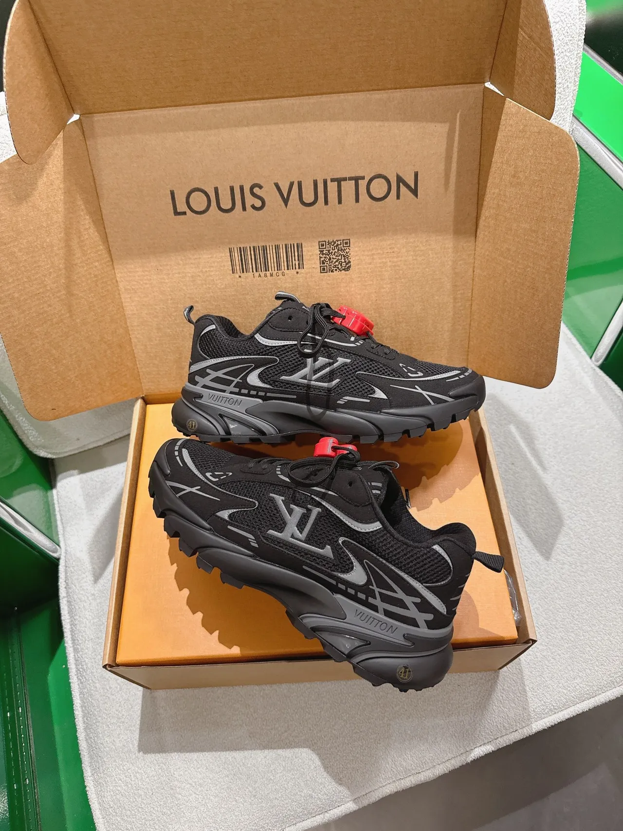 Louis Vuitton Run Away Black Red Mesh Upper Sculpted Sole Chunky Sneakers 4
