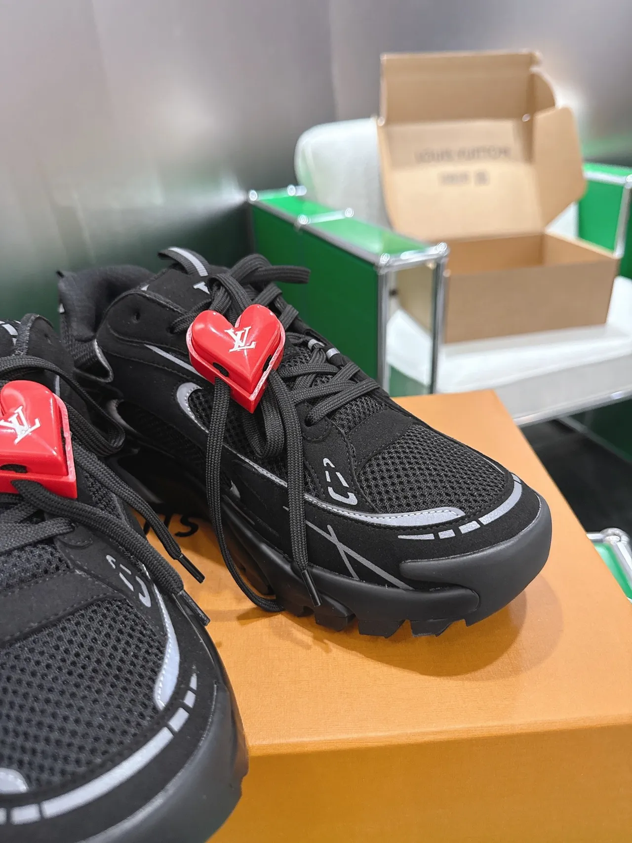 Louis Vuitton Run Away Black Red Mesh Upper Sculpted Sole Chunky Sneakers 7