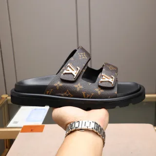 Louis Vuitton Run Away Brown Monogram Canvas Gold Buckle Casual Sandals