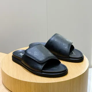 Louis Vuitton Run Away Slide Black Monogram Leather Slippers