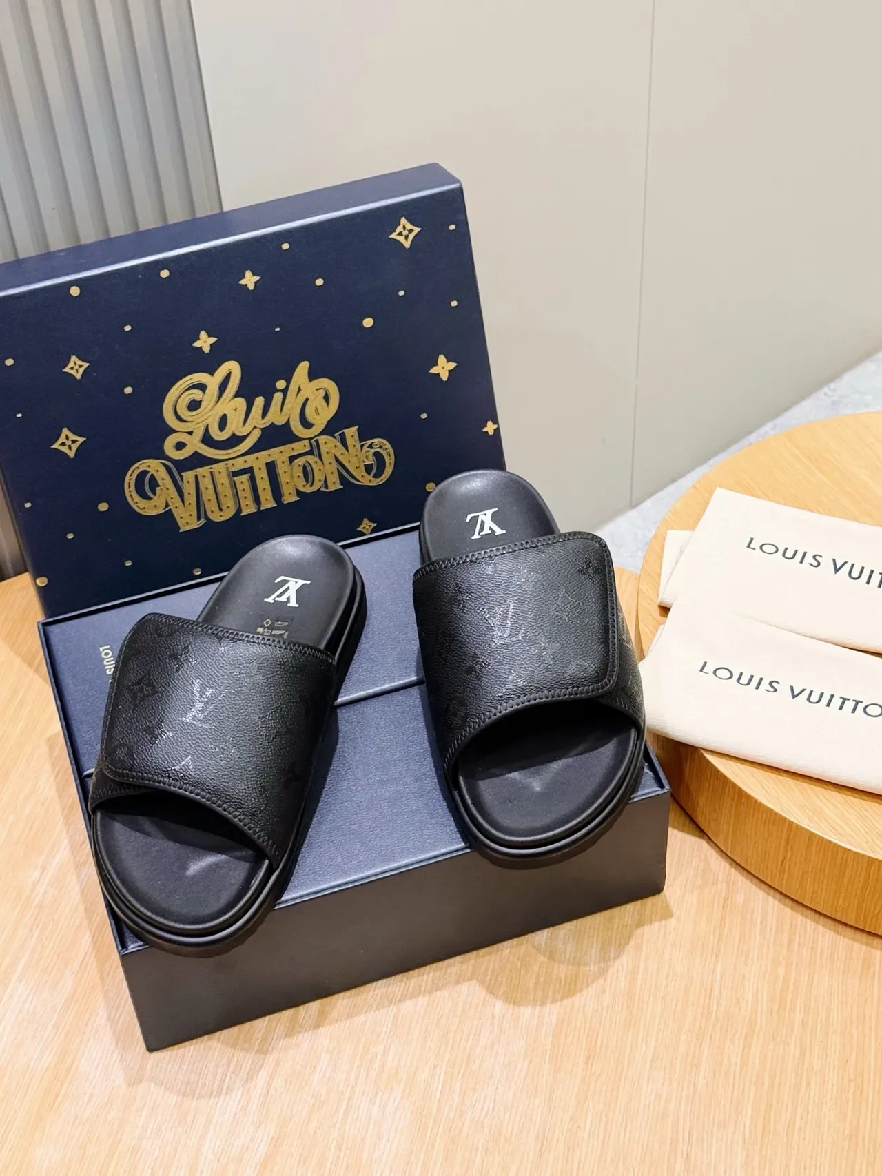 Louis Vuitton Run Away Slide Black Monogram Leather Slippers 4