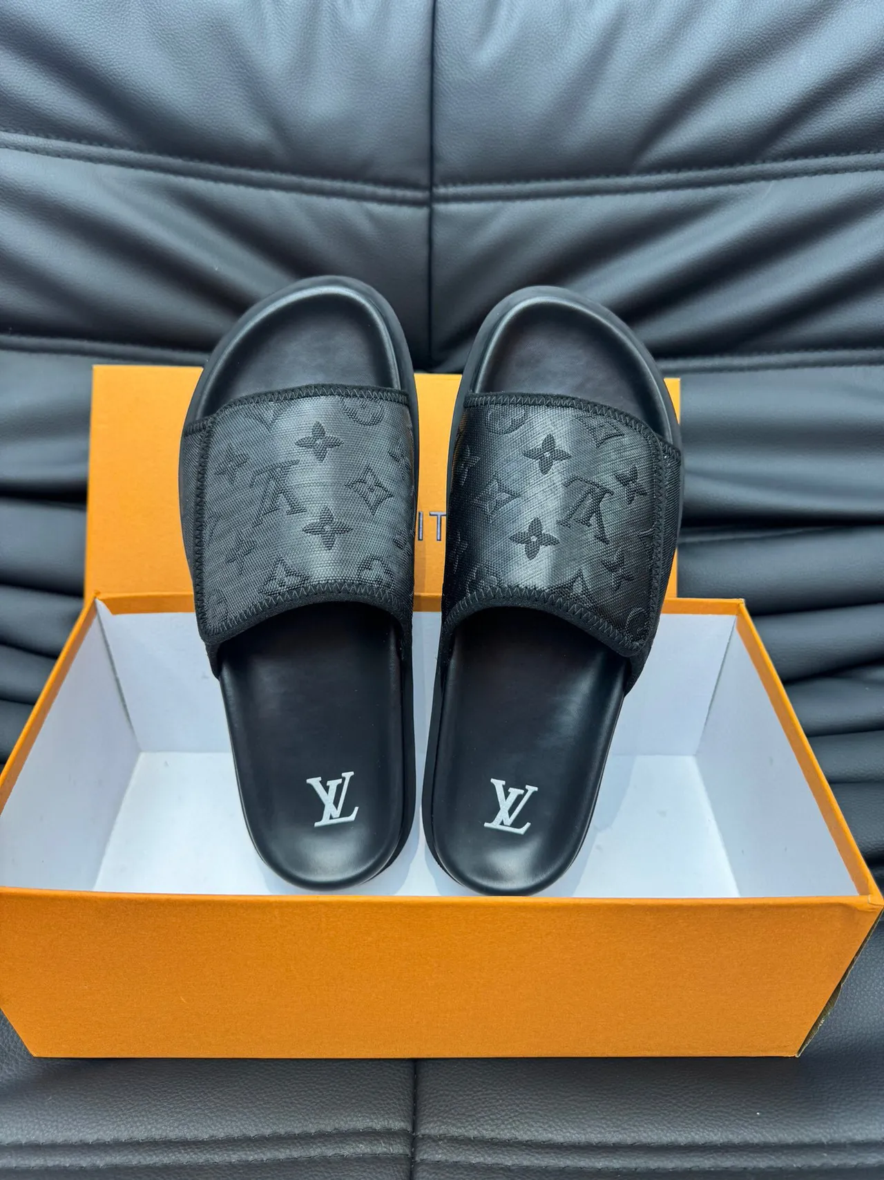 Louis Vuitton Run Away Slide Black Monogram Mesh Slipper 5