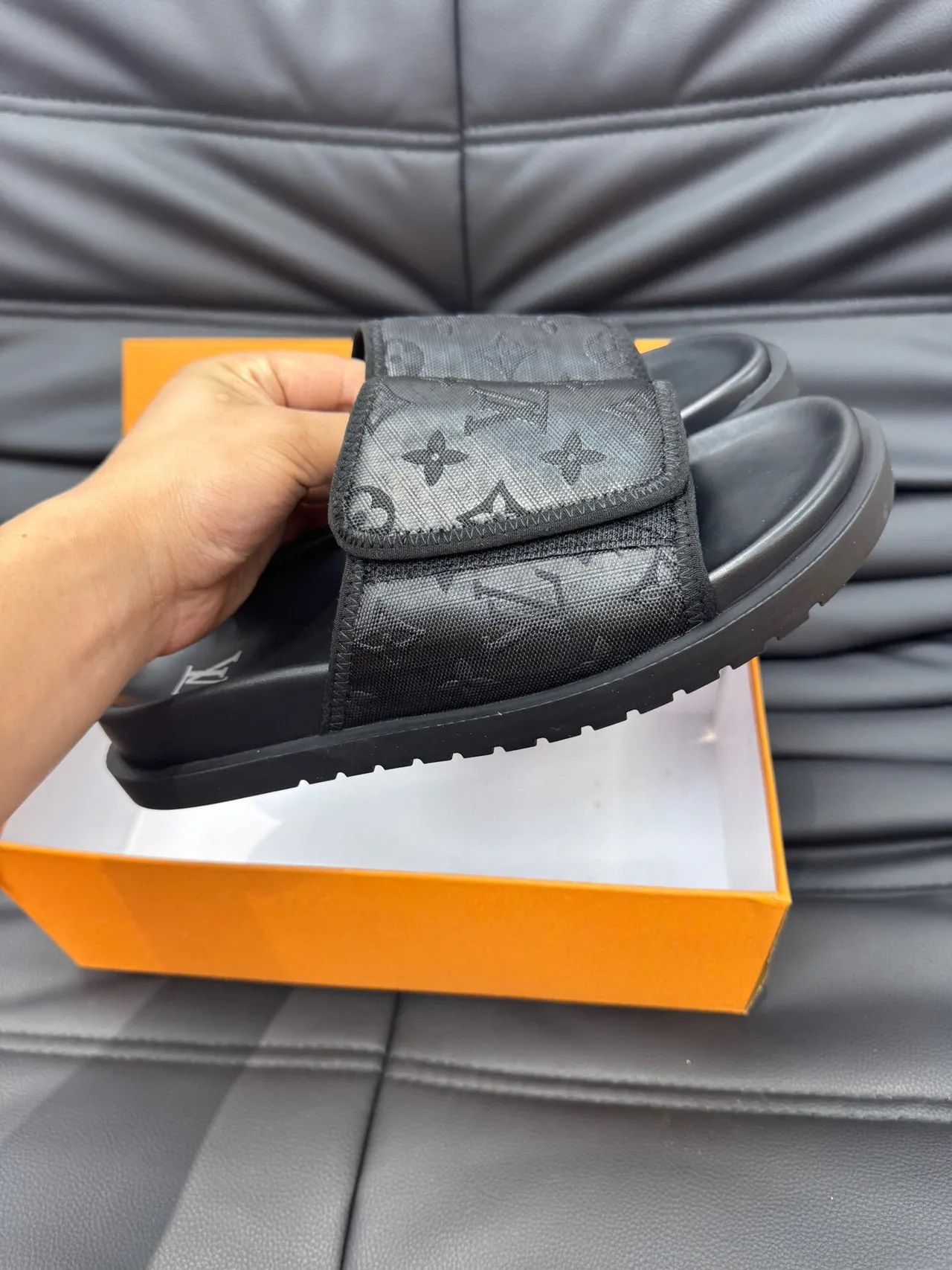 Louis Vuitton Run Away Slide Black Monogram Mesh Slipper 6