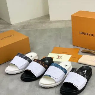 Louis Vuitton भाग भाग स्लाइड एक रंग का निशान पट्टी प्लेटफॉर्म चप्पल