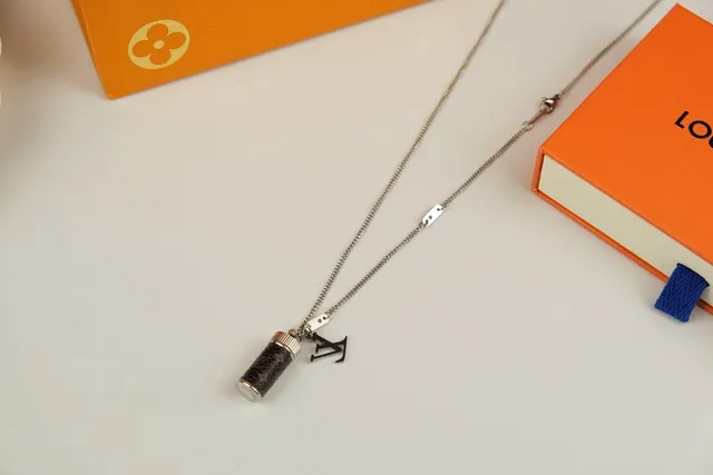 Louis Vuitton Silver Black Chain Cylindrical Locket Pendant Necklace 2