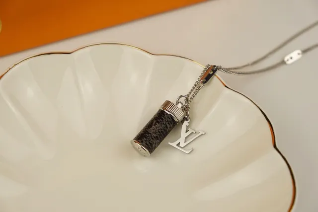 Louis Vuitton Silver Black Chain Cylindrical Locket Pendant Necklace 7