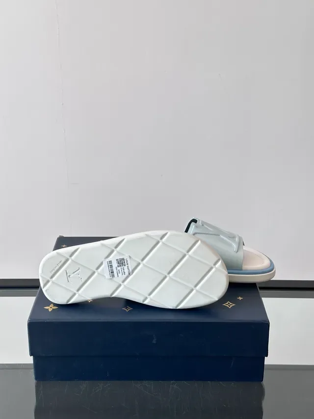 Louis Vuitton Silver Black Monogrammed Strap Metallic Finish Slippers 2
