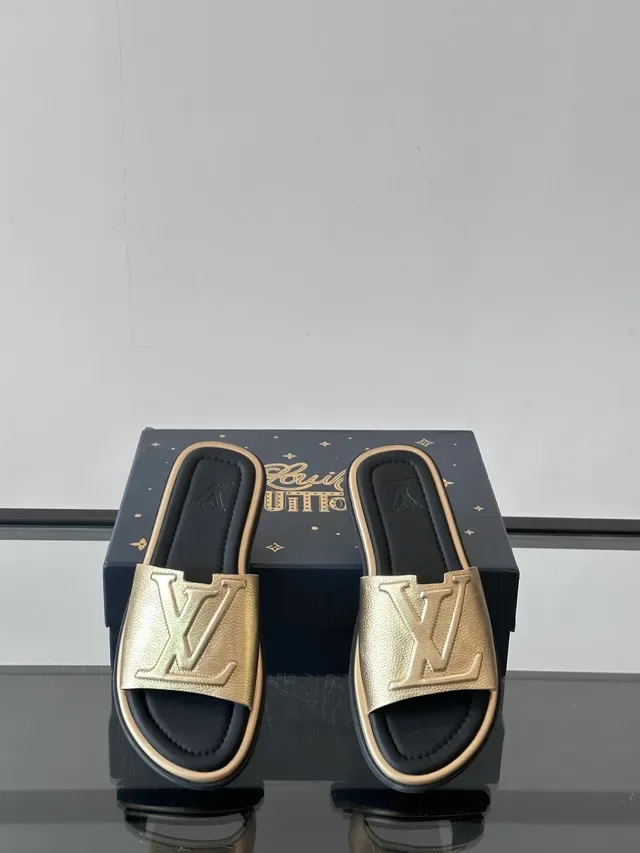 Louis Vuitton Silver Black Monogrammed Strap Metallic Finish Slippers 5
