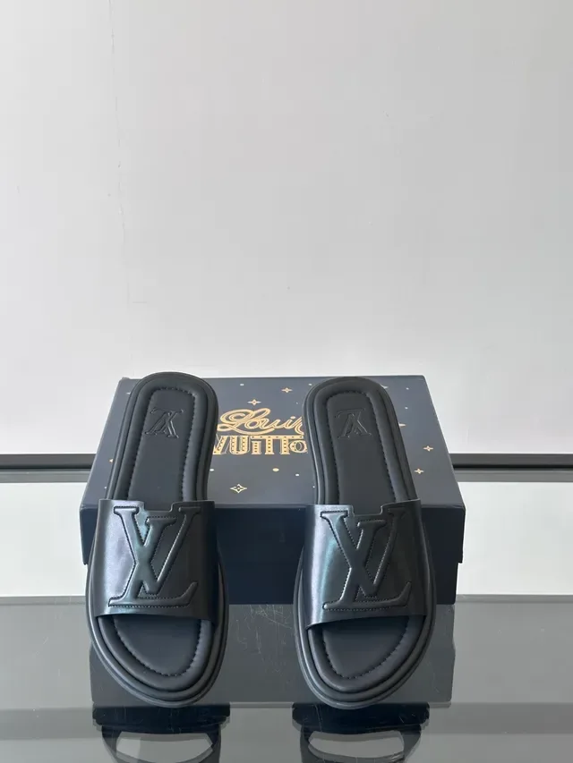 Louis Vuitton Silver Black Monogrammed Strap Metallic Finish Slippers 8