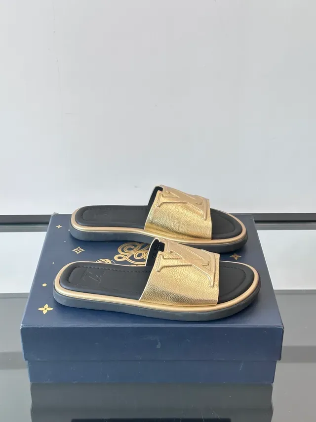 Louis Vuitton Silver Black Monogrammed Strap Metallic Finish Slippers 11