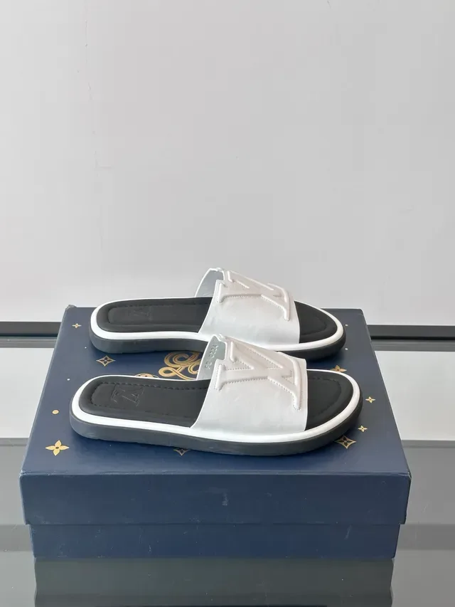 Louis Vuitton Silver Black Monogrammed Strap Metallic Finish Slippers 15