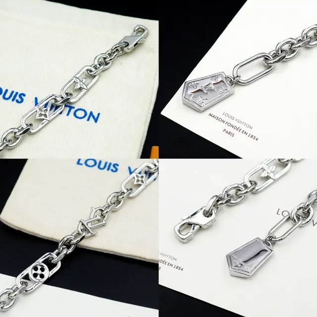 Louis Vuitton Silver Chunky Chain Monogram-Engraved Links Bracelet 13