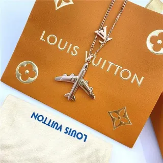 Louis Vuitton Silver Gold Airplane-Shaped Pendant Metallic Finish Necklace