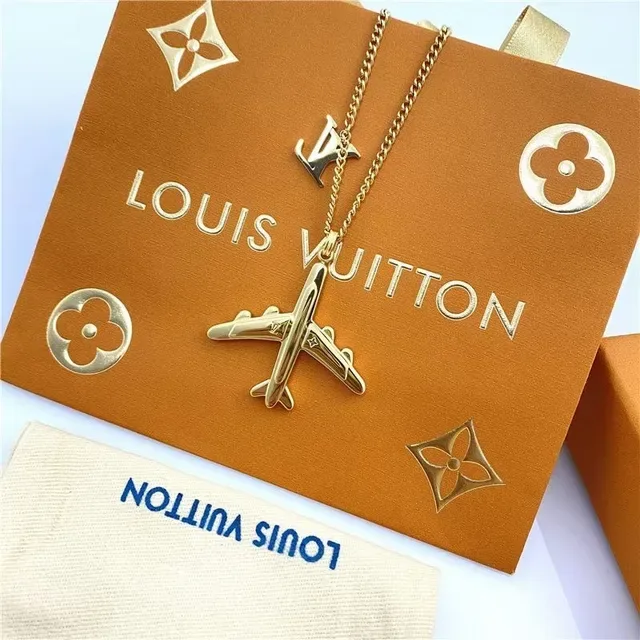 Louis Vuitton Silver Gold Airplane-Shaped Pendant Metallic Finish Necklace 4